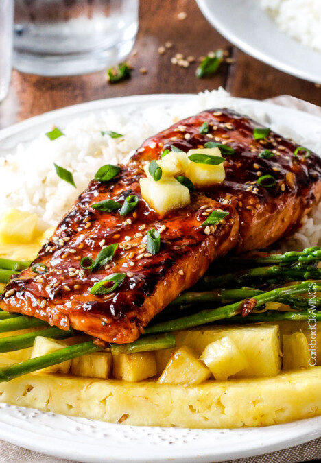 sweet and tangy Asian BBQ Salmon dripping with flavor but one of the easiest meals to throw together! Delicious enough for company, easy enough for everyday.