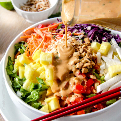 Thai Chicken Mason Jar Salad with Spicy Peanut Dressing