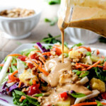 Asian Pineapple Salad with Coconut Peanut Dressing is a salad lover's dream! packed with refreshing pineapple and crunchy peanuts, peppers, carrots, jicama and coconut all doused with the most AMAZING silky Coconut Peanut Dressing that I could drink by itself!