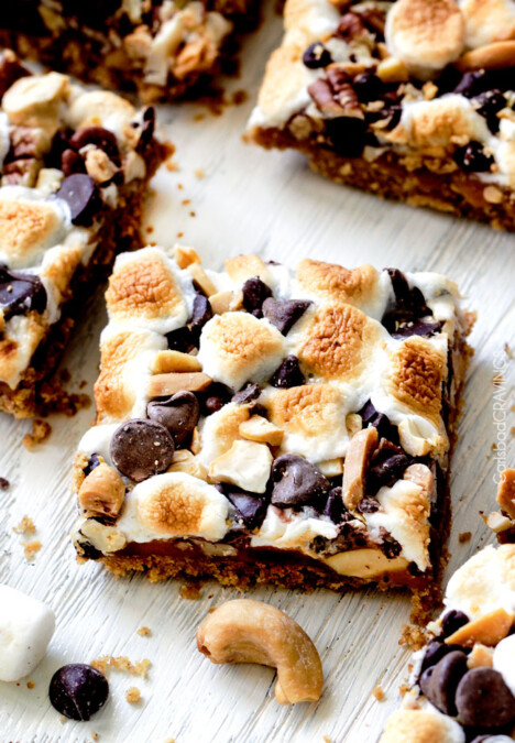 Caramel Nut S'more Bars are SUPER easy and crazy delicious -great for crowds! everything you love about s'mores but with caramel!