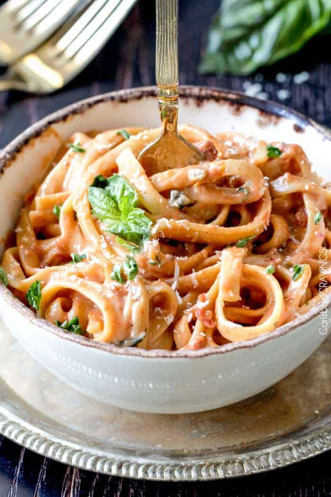 Lightened Up Sundried Tomato Fettuccine Alfredo