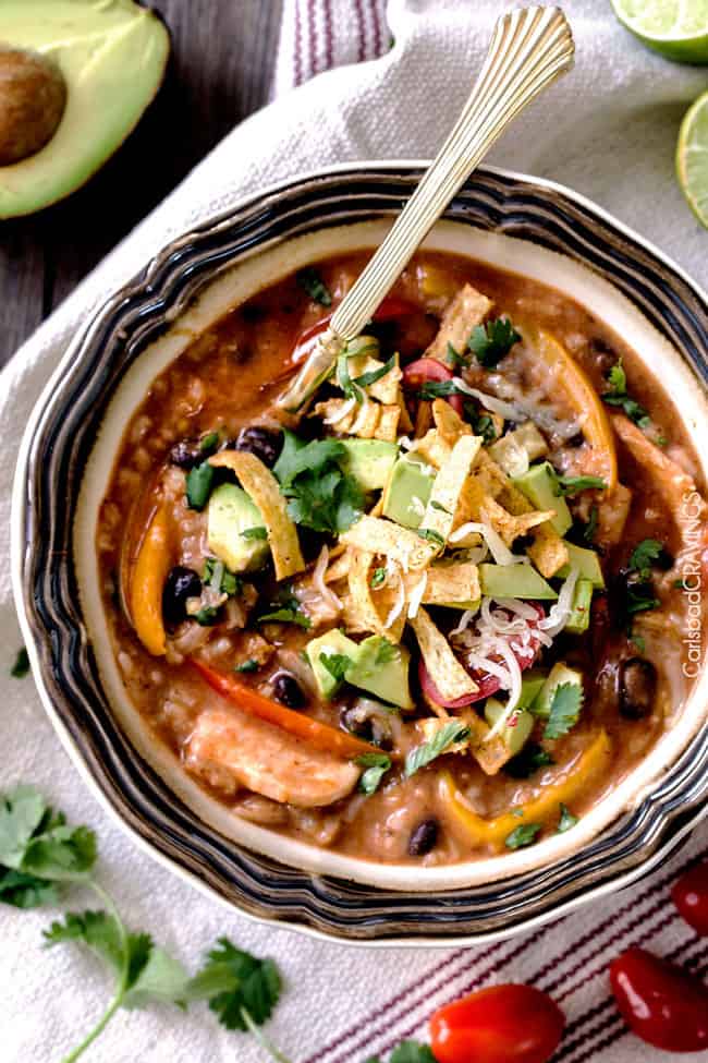 One Pot Chicken & Rice Fajita Soup - Carlsbad Cravings