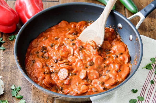 20 Minute One Skillet TexMex Sausage and Rice is quick and delicious and bursting with flavor from the most amazing Creamy Roasted Red Pepper Jalapeno Sauce for a hearty, comforting one pot meal the whole family will love!