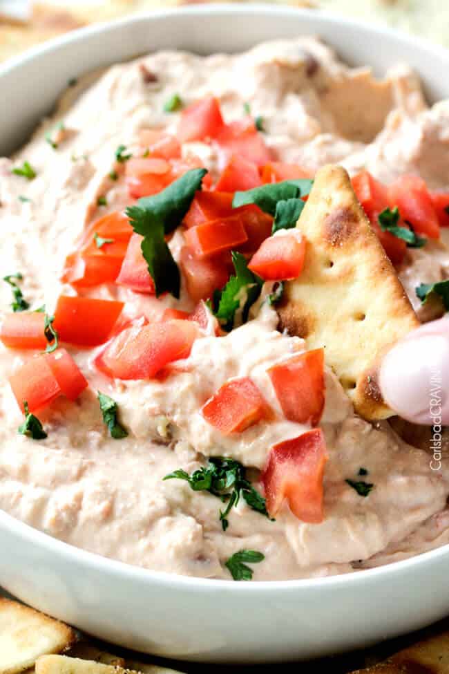 3 Ingredient Best EVER Bean Dip is the easiest and tastiest bean dip you will ever make! you need this in your party back pocket!