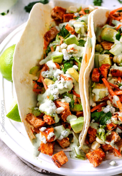 Buffalo Chicken Tacos are bursting with flavor from the incredible chicken and the Blue Cheese Cilantro Ranch is to die for! Always a crowd pleaser!