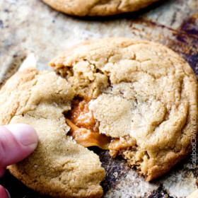 Caramel Stuffed Brown Sugar Cookies are incredibly soft and chewy and infused with brown butter! Best cookies EVER! and no chill time!