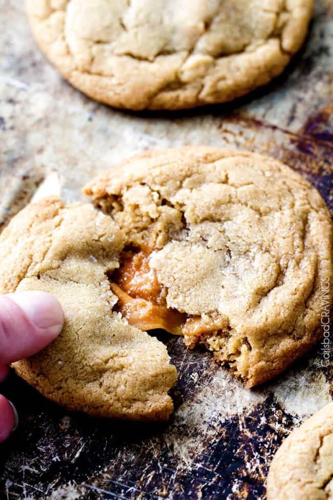 Caramel Stuffed Brown Sugar Cookies are incredibly soft and chewy and infused with brown butter! Best cookies EVER! and no chill time!