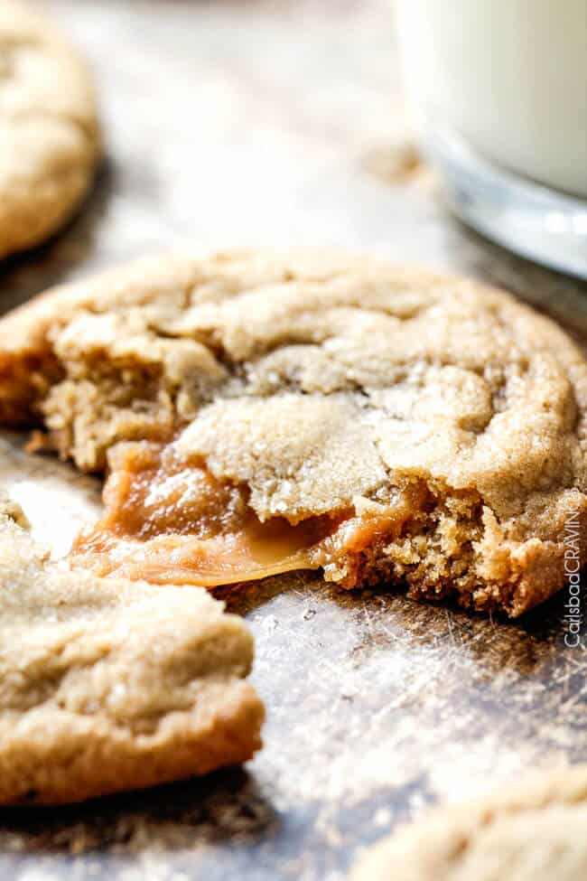 Caramel Stuffed Brown Sugar Cookies are incredibly soft and chewy and infused with brown butter! Best cookies EVER! and no chill time!