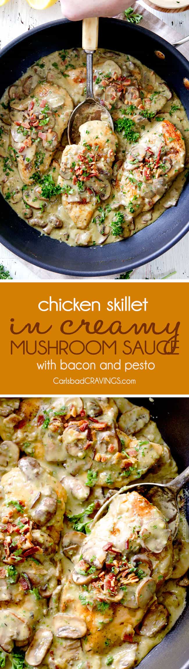 30 Minute Chicken in Creamy Mushroom Sauce with Bacon and Pesto ...