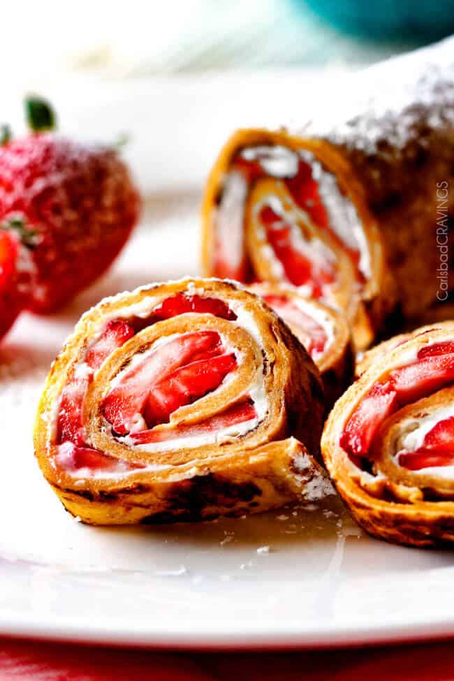 Close up of Flatbread French Toast Roll Ups or French Toast Pinwheels