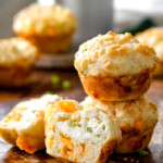 I LOVE these Jalapeno Popper Cheese Muffins! they are super moist with an intense cheesy flavor and a cream cheese jalapeno center with the perfect hint of spice. I bring them to all my potlucks and BBQs and are always a huge hit!
