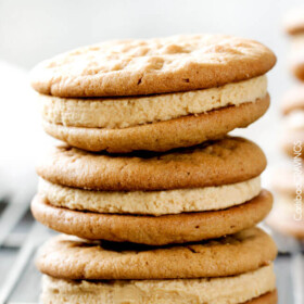 Irresistibly soft and chewy Peanut Butter Sandwich Cookies stuffed with melt in your mouth creamy peanut butter filling!