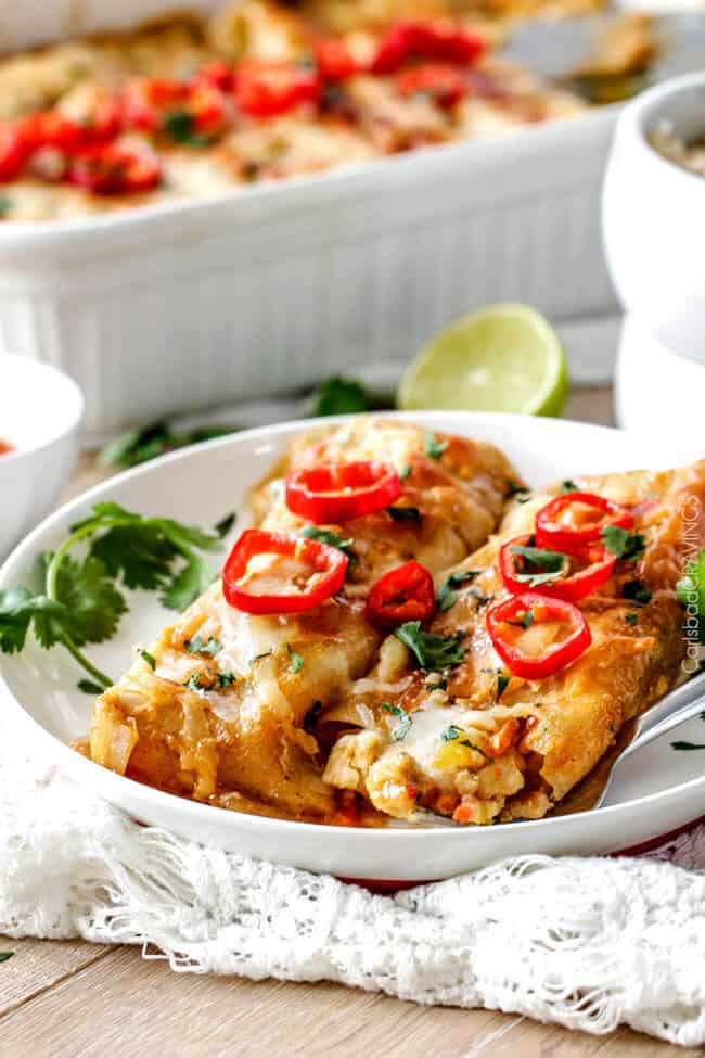 These Sweet chili Chicken Enchiladas are AMAZING! My whole family loves them and I always make them for company. The sauce is out of this world!