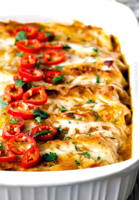 These Sweet chili Chicken Enchiladas are AMAZING! My whole family loves them and I always make them for company. The sauce is out of this world!
