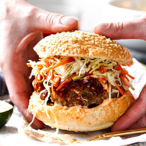 Asian Burger with Hoisin Ketchup & Garlic Chili Mayo - Carlsbad Cravings