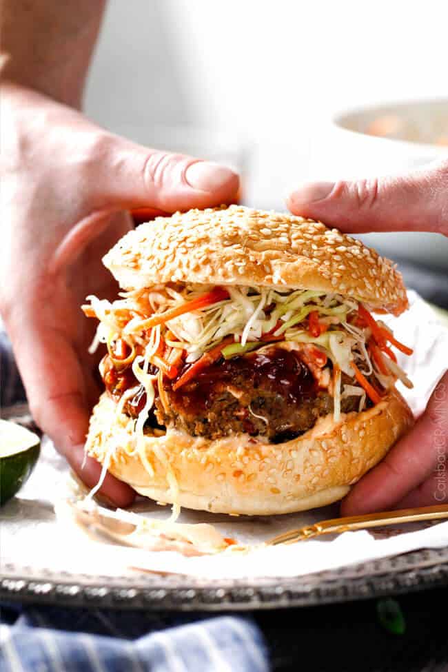 Asian Burger with Hoisin Ketchup & Garlic Chili Mayo - Carlsbad Cravings