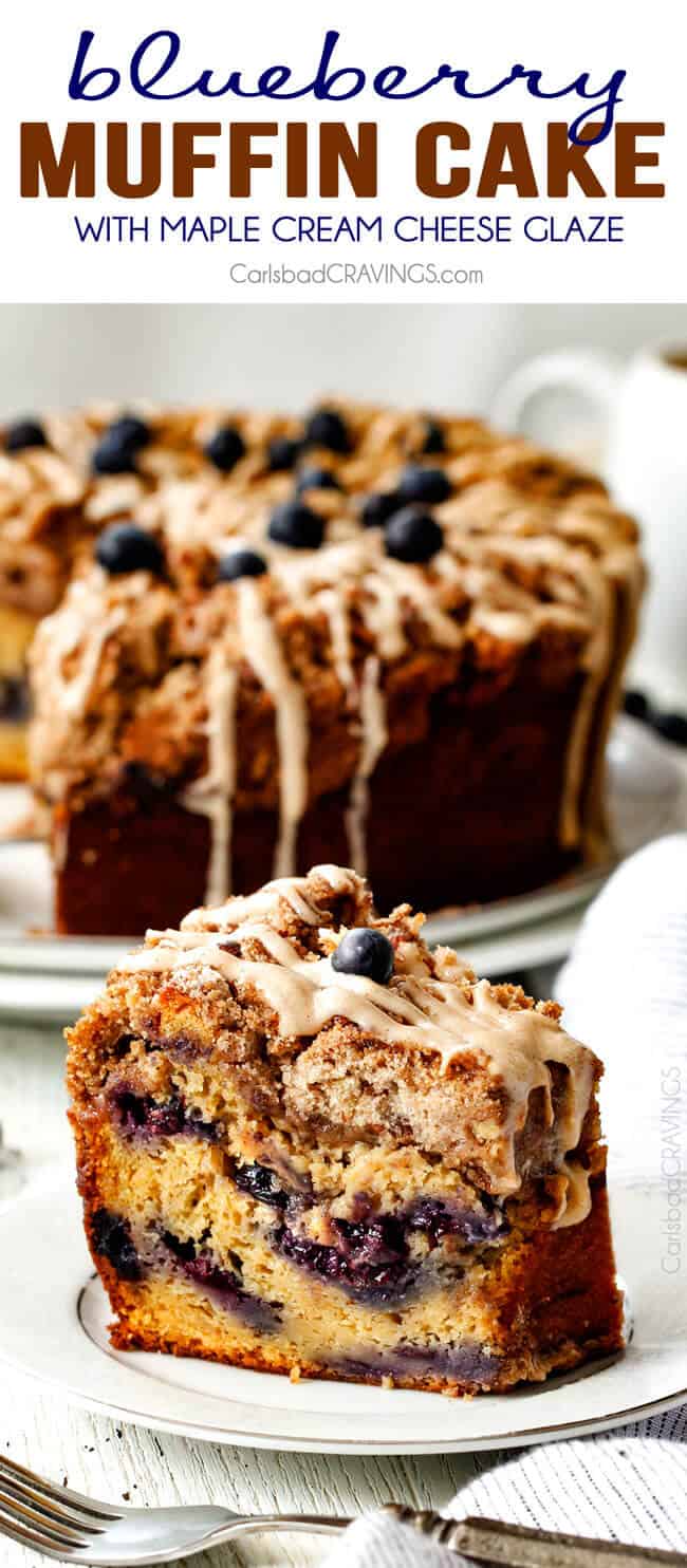 Blueberry Muffin Cake with Maple Cream Cheese Glaze - Carlsbad Cravings