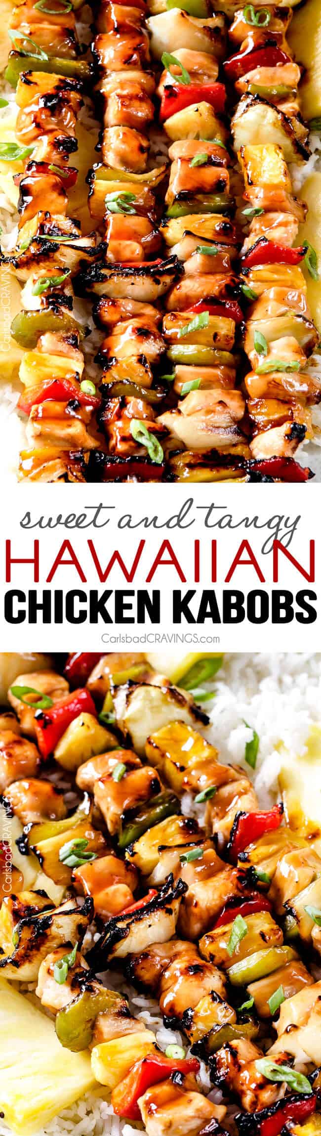 Grilled (or broiled) Hawaiian Chicken Kabobs - this is my new favorite grill recipe! the chicken is so juicy and flavorful and the sweet and sour Hawaiian Sauce (that doubles as a marinade) is out of this world!