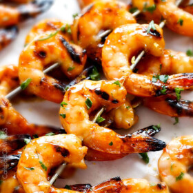 Asian Honey Lemon Shrimp - this is the easiest, most delicious sweet and tangy shrimp and you can make it on the grill or stovetop! and the Honey Lemon Chili Butter Sauce is out of this world!