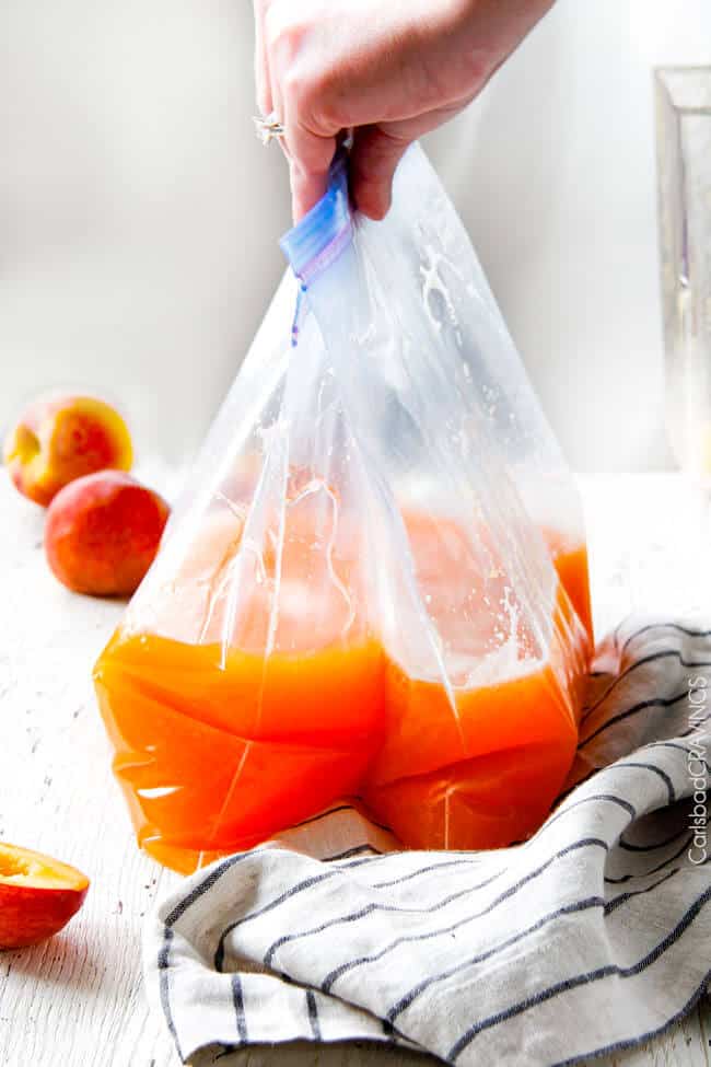 Showing how to make Sparkling Peach Punch.