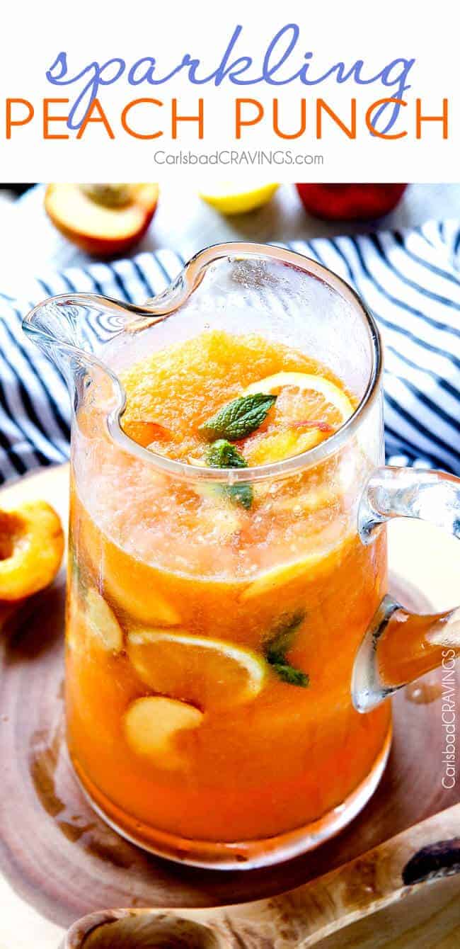 Sparkling Peach Punch in a pitcher.