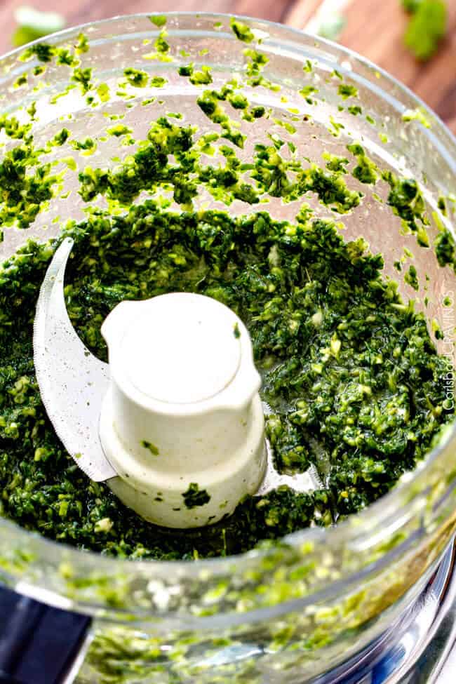 Showing how to make Grilled Asian Steak by making the Chimichurri sauce.