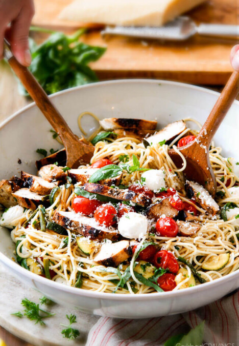 Caprese Chicken Pasta - this is my new favorite! the balsamic chicken is to die for and the roasted vegetables are so fresh and flavorful! The freshly grated Parmesan and Mozzarella push this over the edge - SOOO GOOD a MUST try!
