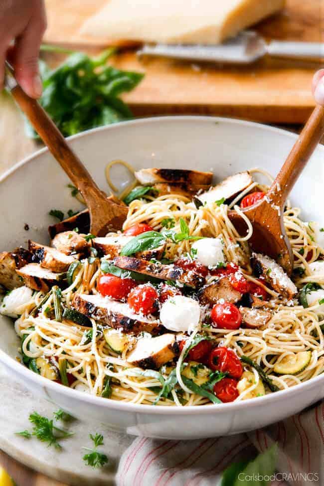Caprese Chicken Pasta with Roasted Vegetables