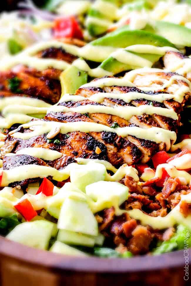 Close up of Chipotle Chicken Salad with Honey Lime Mango Dressing