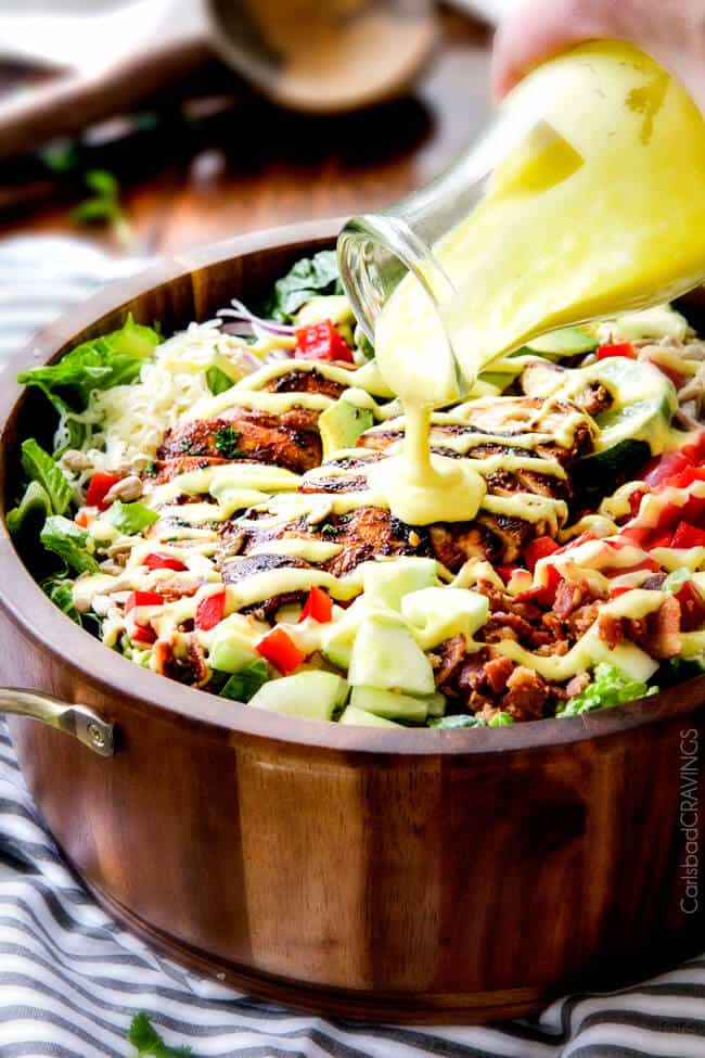 Chipotle Chicken Salad with Honey Mango Dressing â€“ I actually CRAVE this salad its so good! The chipotle chicken is super juicy and flavorful with just the right amount of kick and the mango dressing is so sweet, tangy and refreshing and I love the addition of Monterrey Jack Cheese and sunflower seeds! My friends always ask me to make this for them!