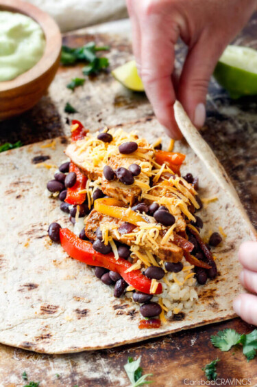 Chicken Fajita Wraps with Creamy Avocado Dip - Carlsbad Cravings