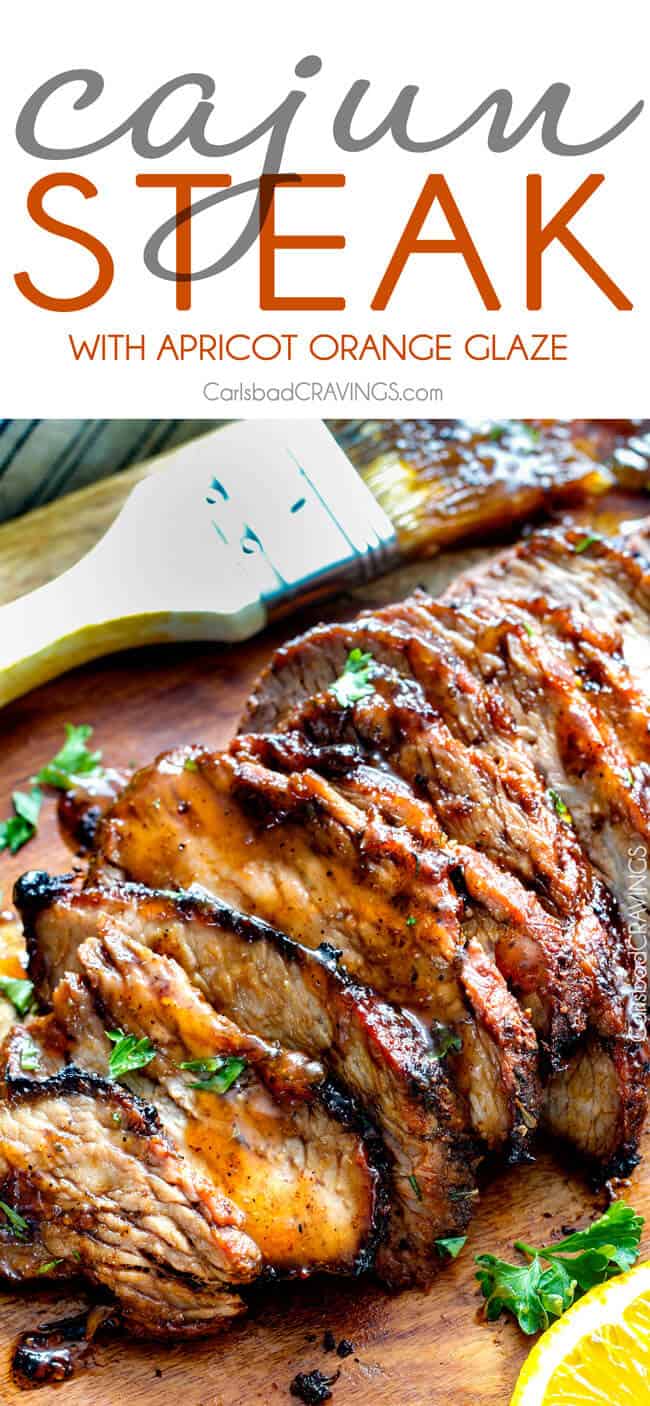 Grilled Cajun Steak with Sweet Orange Apricot Glaze – this Cajun marinade and rub is SO crazy flavorful! The steak turned out SO juicy and tender and was gone in a flash. And don't skip the Sweet Orange Apricot Glaze – it compliments the heat perfectly!