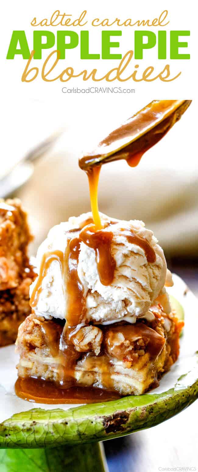 Salted Caramel Apple Pie Blondies with vanilla ice cream.