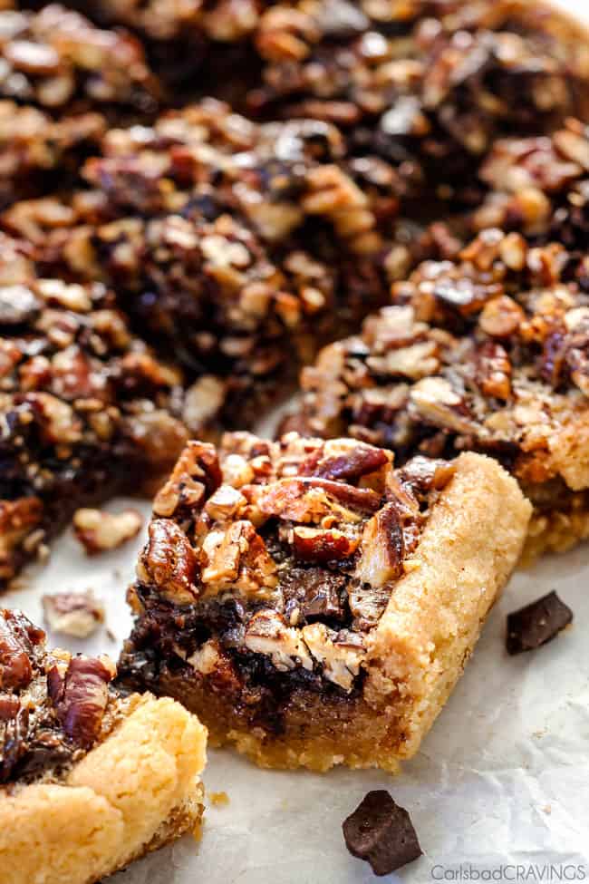 Chocolate Chunk Pecan Pie Bars - Carlsbad Cravings