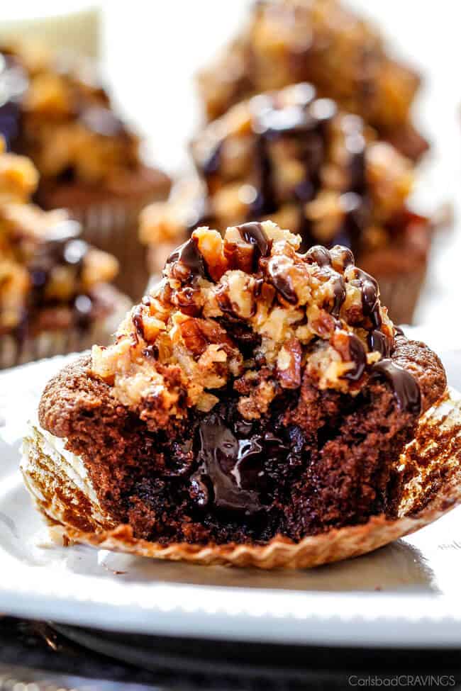German Chocolate Cupcakes with Ganache Filling