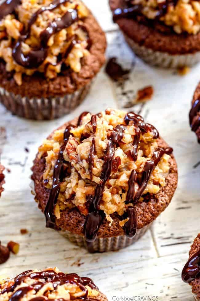 up close of the best German Chocolate Cupcakes 