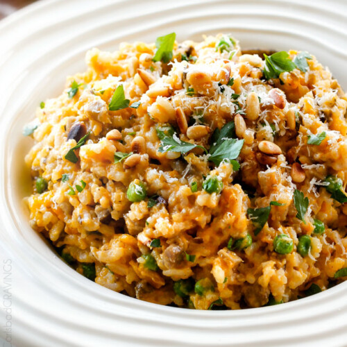 easy, creamy BAKED Butternut Squash Risotto with Pine Nuts