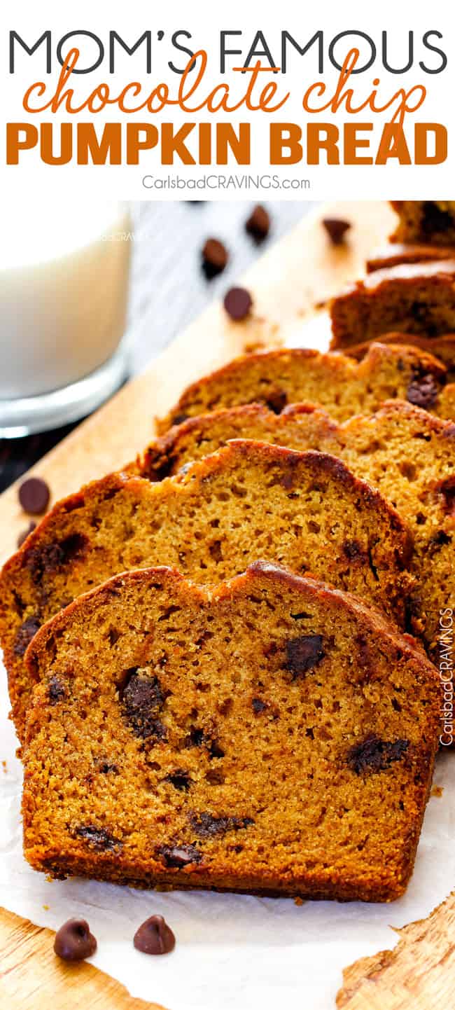 slices of easy Pumpkin Bread with chocolate chips