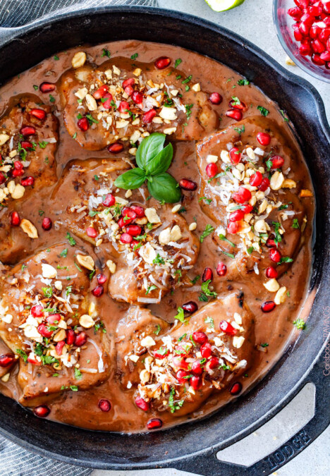 One pan, 30 minute Asian Pomegranate Coconut Chicken Skillet is one of my favorite sweet, savory tangy, sauces ever! I am so in love with the flavors and ease of this dish! #30minutemeals