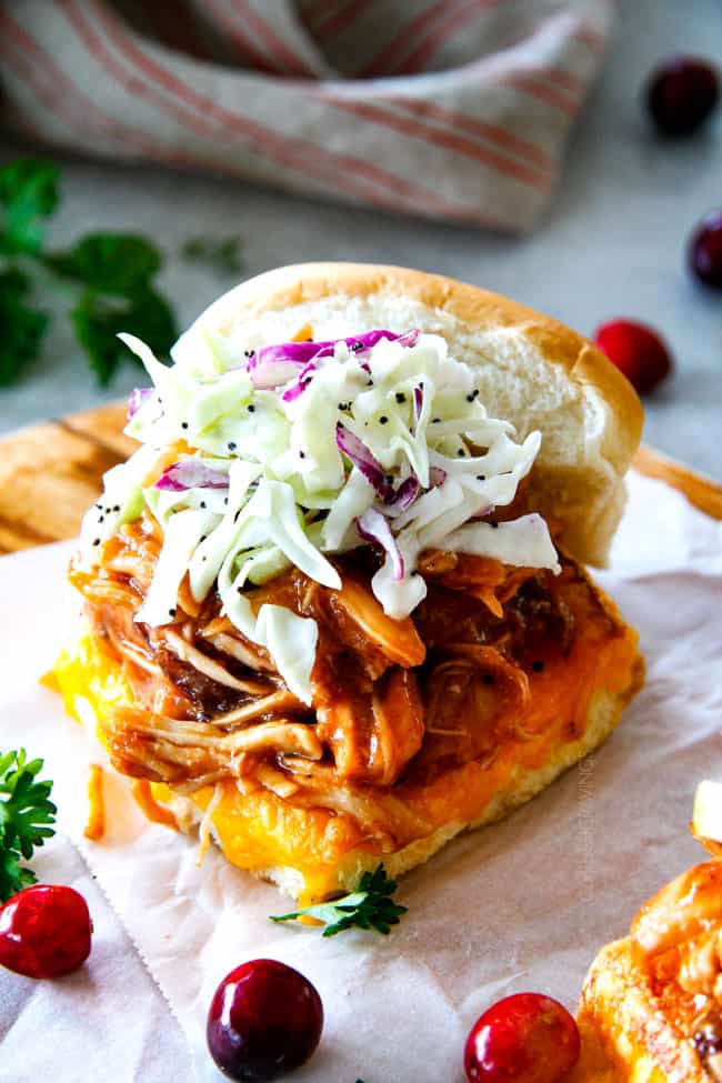 Turkey Sliders with Cranberry Chipotle Barbecue Sauce via Carlsbad Cravings