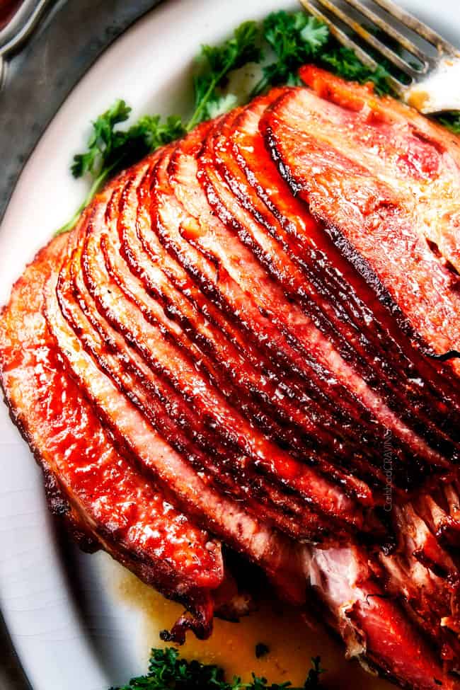 close up of the layers of Maple Glazed Ham