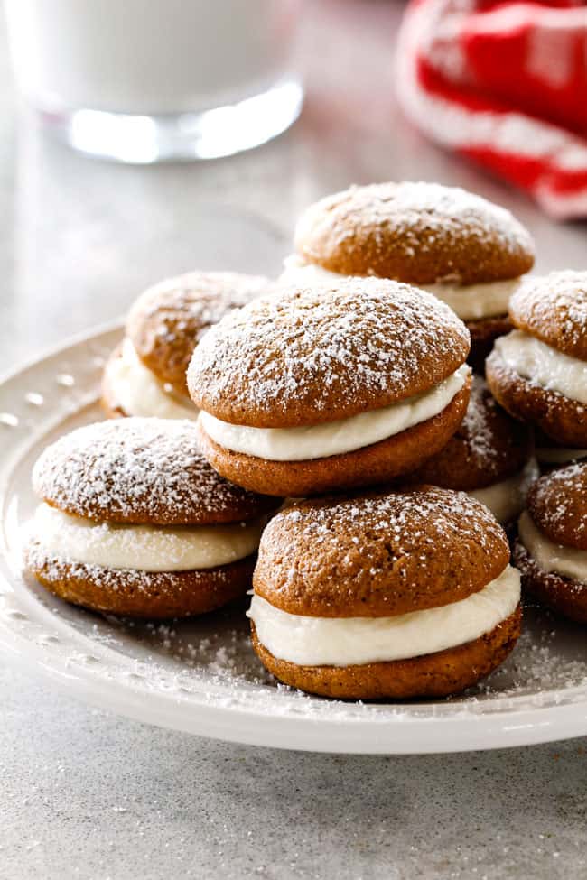 the best whoopie pies recipe stacked on a pate