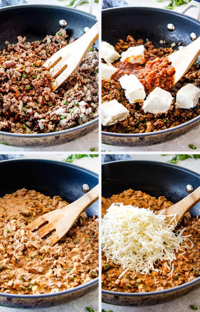 Showing how to make Jalapeno Popper Beef Taquitos in a pan. 