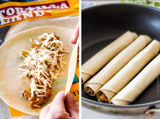 Showing how to roll Jalapeno Popper Beef Taquitos.