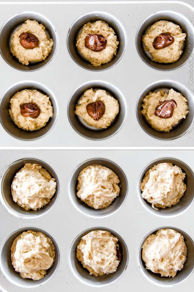 Unbaked Nutella Stuffed Snickerdoodle Muffins.