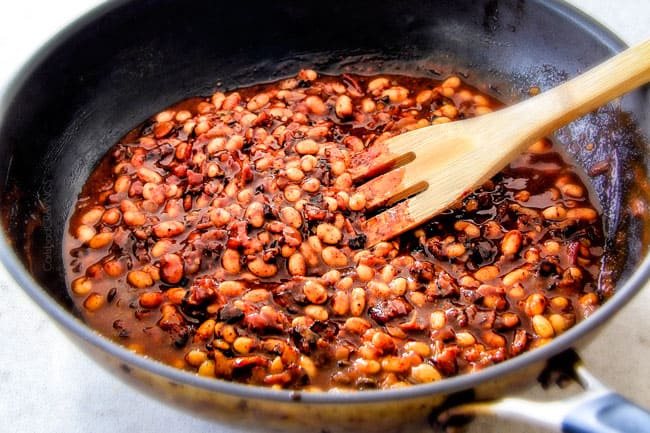 Simmering the Boston Baked Bean Dip.