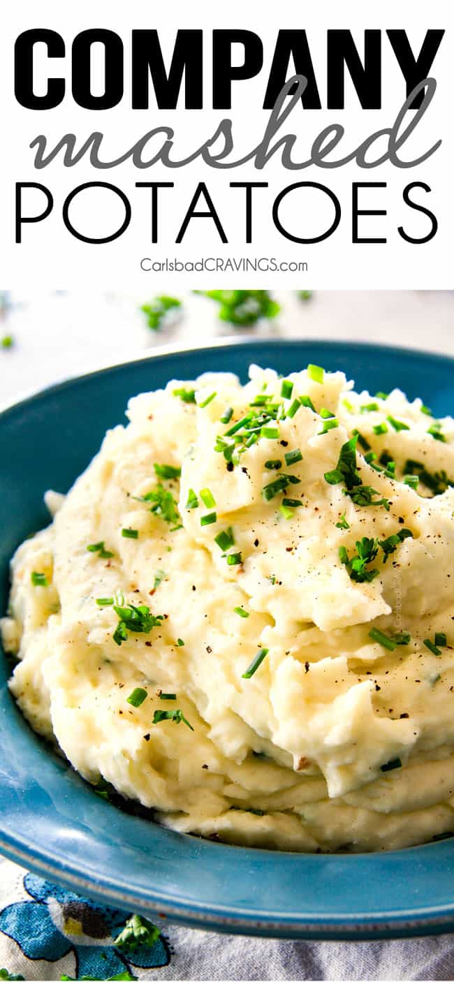 BEST EVER Creamy Company Mashed potatoes infused with butter, garlic, and Parmesan! I could eat these all day alone with a spoon - they are incredibly velvety, flavorful and so good everyone will beg you for the recipe!