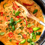 This less than 30 MINUTE Thai Red Curry Chicken tastes straight out of a restaurant! Its wonderfully thick and creamy, bursting with flavor, so easy and all in one pot! Definitely a new fav at our house!