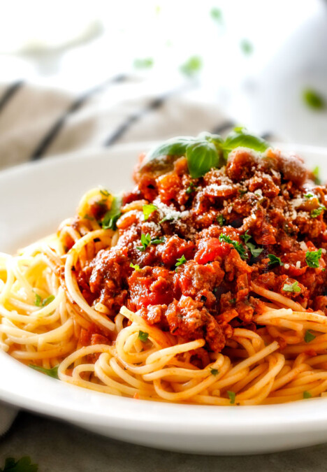 Quick and easy Weeknight Spaghetti Bolognese bursting with flavor on your table in under 30 minutes but tastes like its been simmering all day! We make this recipe more than ANY OTHER RECIPE!