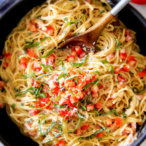 Garlic Mozzarella Margherita Pasta (Lightened Up!) (+ Video!)